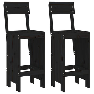 Barhocker 2er Set Schwarz Kiefer Massivholz