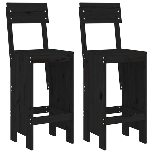 Barhocker 2er Set Schwarz Kiefer Massivholz