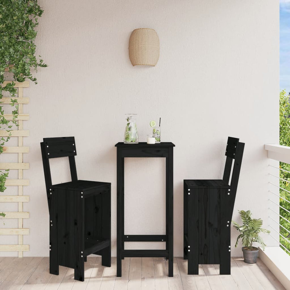 Barhocker 2er Set Schwarz Kiefer Massivholz
