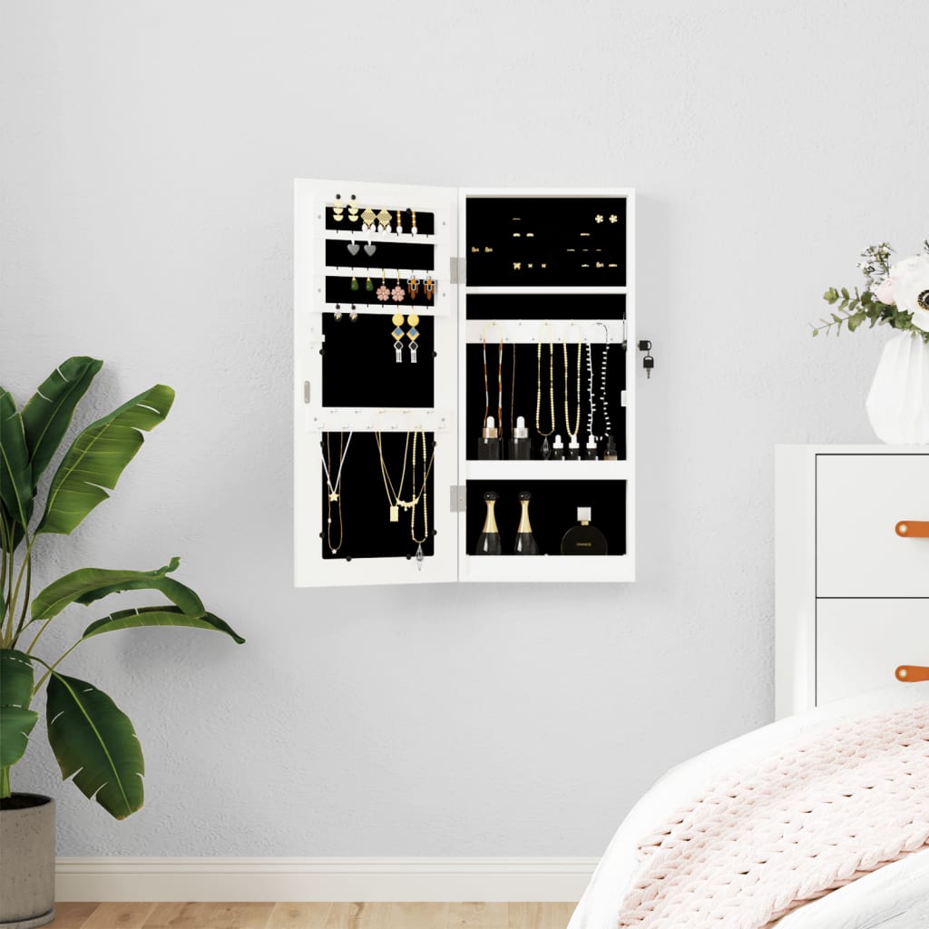 Schmuckschrank mit Spiegel zur Wandmontage, Weiß