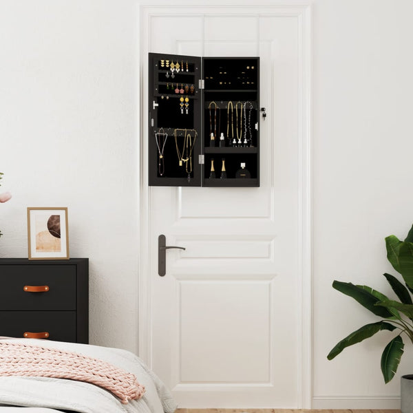 Schmuckschrank mit Spiegel zur Wandmontage, Schwarz
