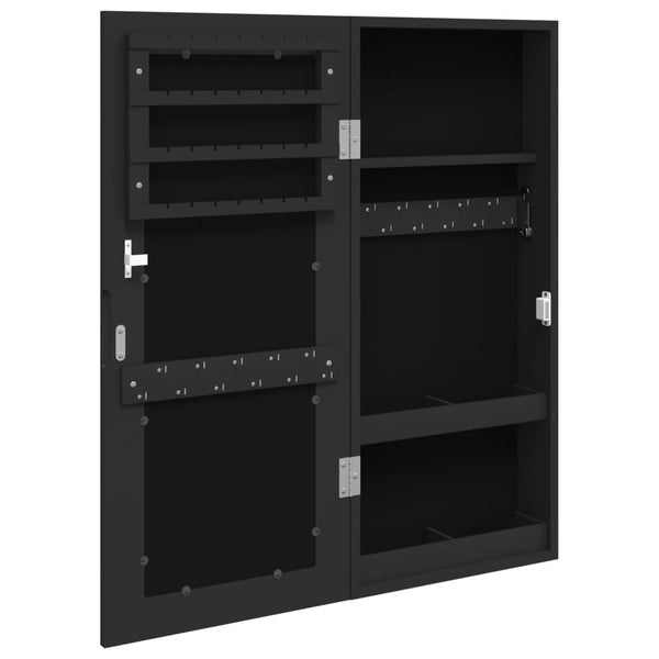 Schmuckschrank mit Spiegel zur Wandmontage, Schwarz