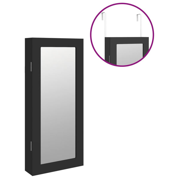 Schmuckschrank mit Spiegel zur Wandmontage, Schwarz