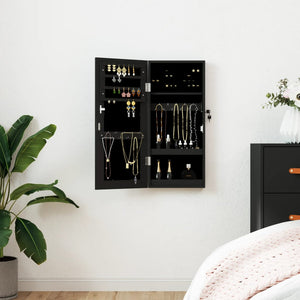 Schmuckschrank mit Spiegel zur Wandmontage, Schwarz