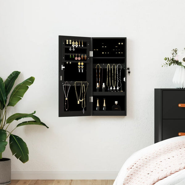 Schmuckschrank mit Spiegel zur Wandmontage, Schwarz