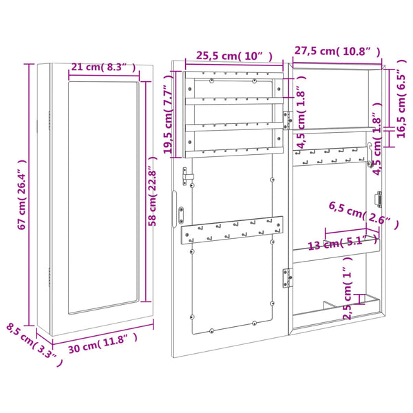 Wandmontage Schmuckschrank mit Spiegel