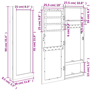 Schmuckschrank mit Spiegel zur Wandmontage, Weiß
