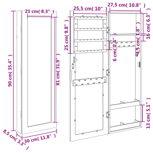 Schmuckschrank mit Spiegel zur Wandmontage