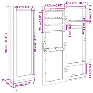 Wandmontage Schmuckschrank mit Spiegel 30x8,5x90 cm