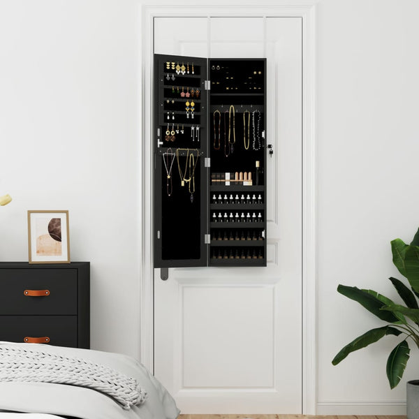 Schmuckschrank mit Spiegel zur Wandmontage Schwarz