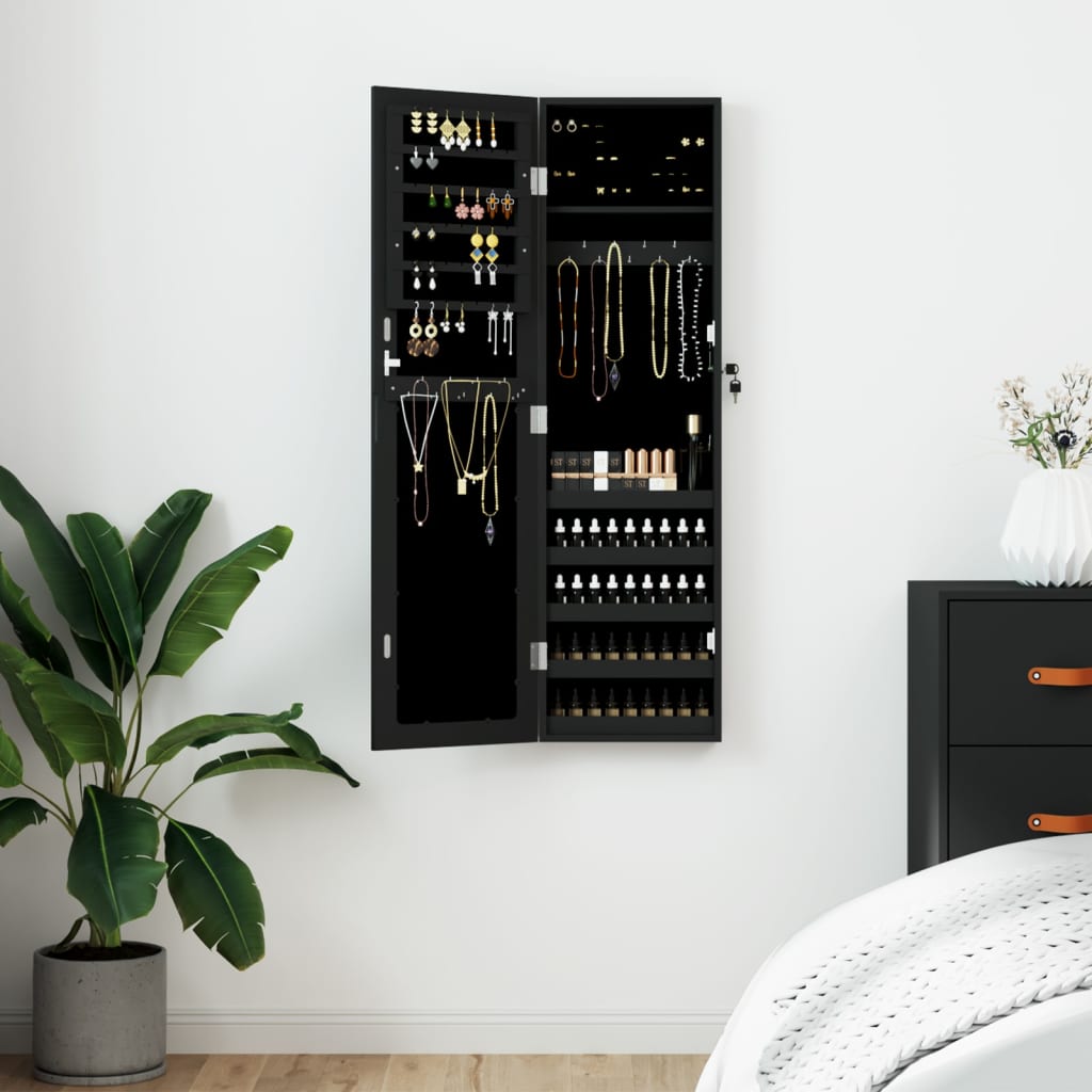 Schmuckschrank mit Spiegel zur Wandmontage Schwarz