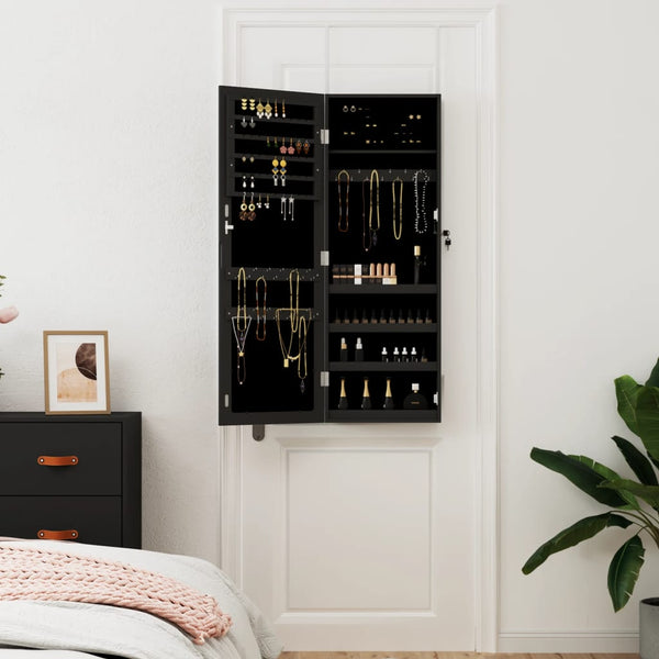 Schmuckschrank mit Spiegel zur Wandmontage, Schwarz