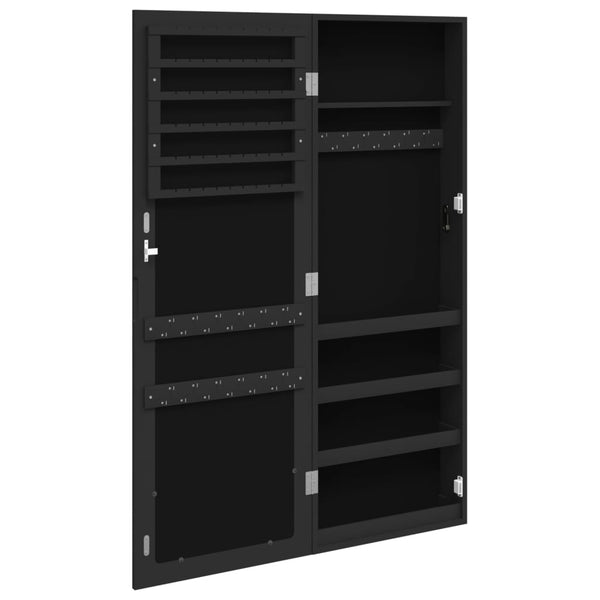 Schmuckschrank mit Spiegel zur Wandmontage, Schwarz