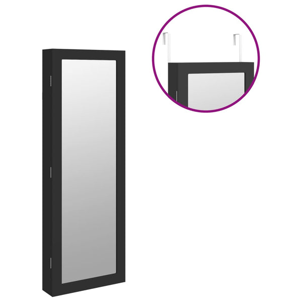 Schmuckschrank mit Spiegel zur Wandmontage, Schwarz