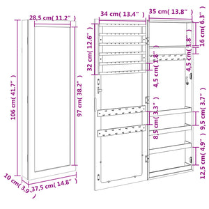 Schmuckschrank mit Spiegel zur Wandmontage, Schwarz