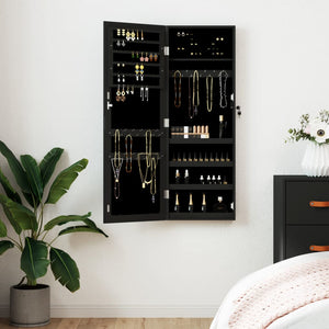 Schmuckschrank mit Spiegel zur Wandmontage, Schwarz