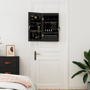 Schmuckschrank mit Spiegel zur Wandmontage, Schwarz