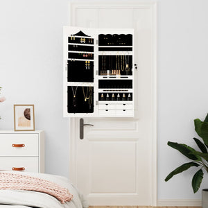 Wandmontage Schmuckschrank mit Spiegel Weiß