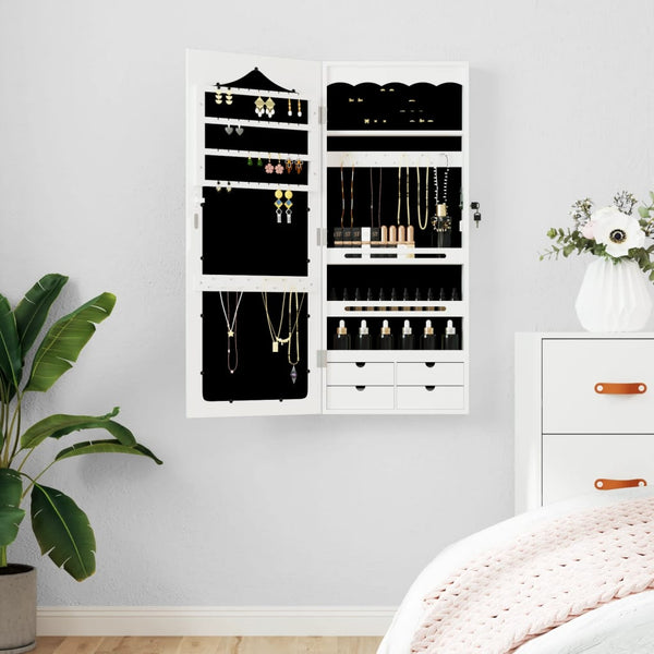 Wandmontage Schmuckschrank mit Spiegel Weiß