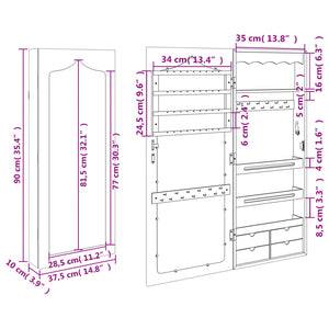 Wandmontage Schmuckschrank mit Spiegel 90cm