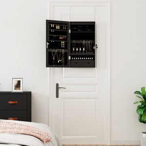Spiegel-Schmuckschrank mit LED Wandmontage Schwarz