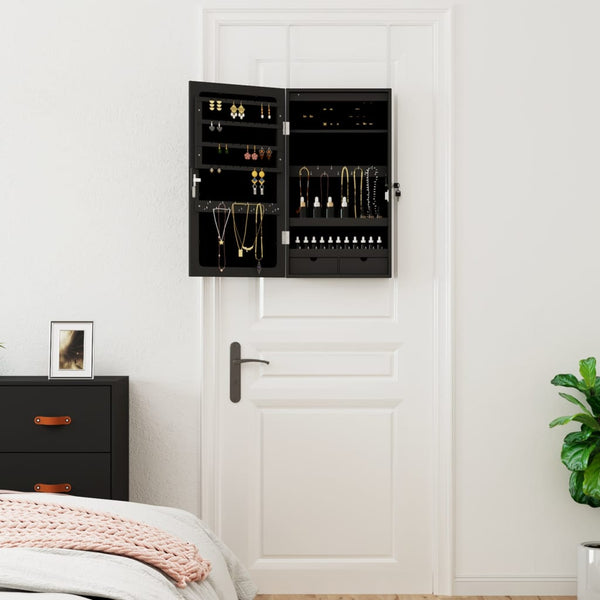 Spiegel-Schmuckschrank mit LED Wandmontage Schwarz