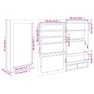 Spiegel-Schmuckschrank mit LED Wandmontage Schwarz