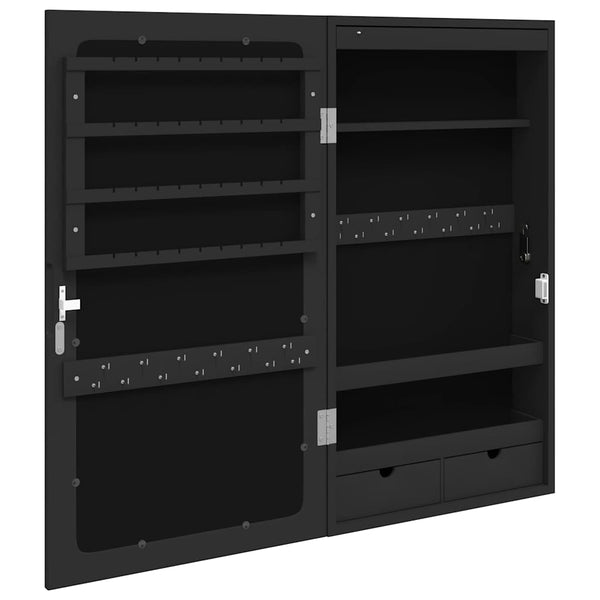 Spiegel-Schmuckschrank mit LED Wandmontage Schwarz