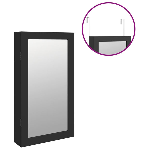 Spiegel-Schmuckschrank mit LED Wandmontage Schwarz