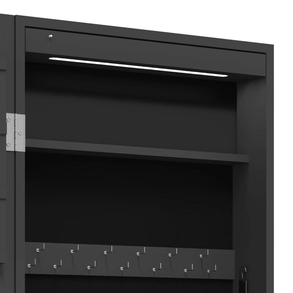 Spiegel-Schmuckschrank mit LED Wandmontage Schwarz