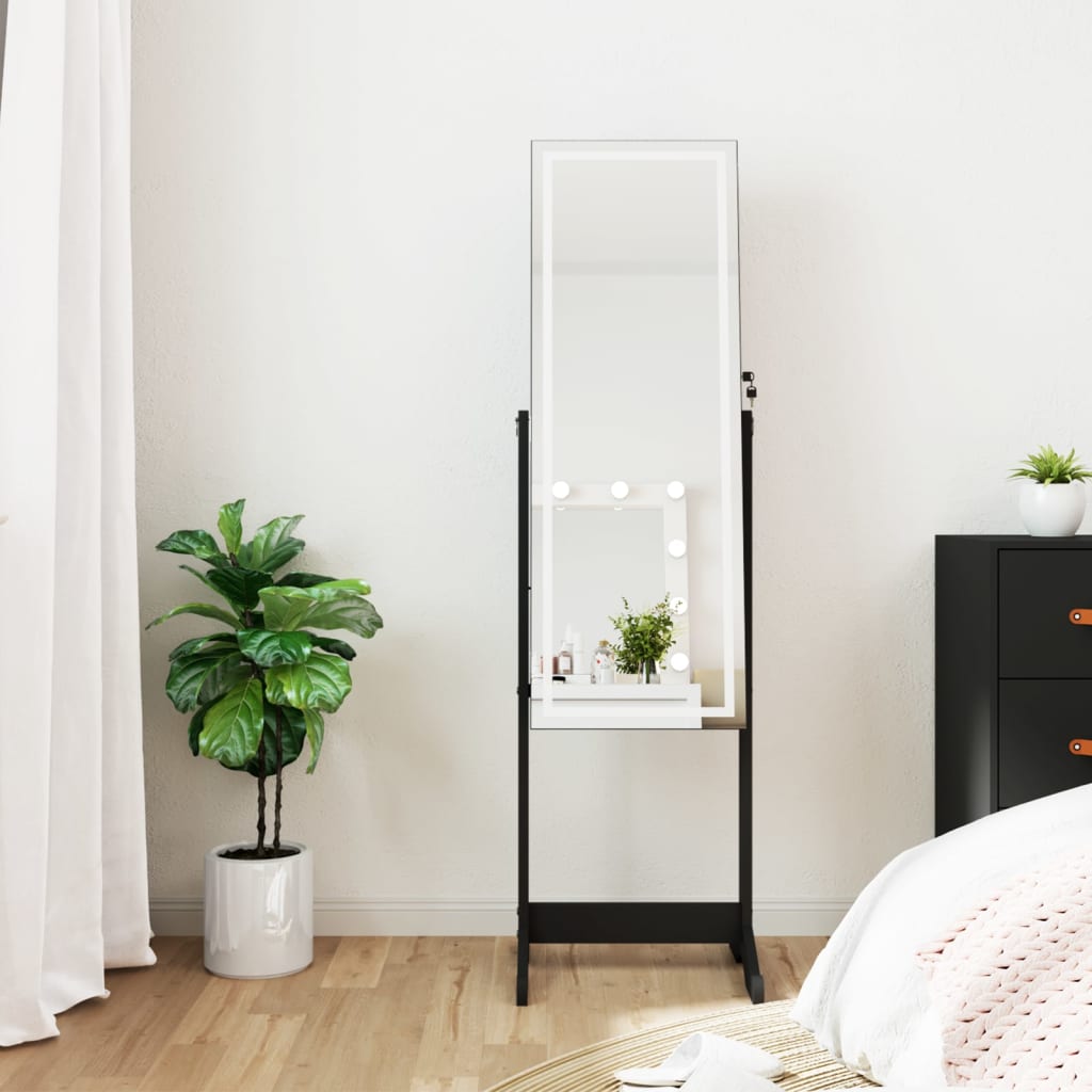 Schmuckschrank mit Spiegel & LED Schwarz