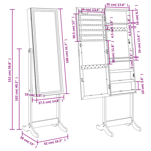 Schmuckschrank mit Spiegel und LED-Beleuchtung