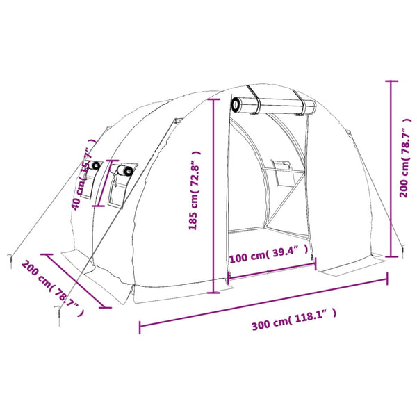 Serre vidaXL avec structure en acier vert 6 m² 3x2x2 m