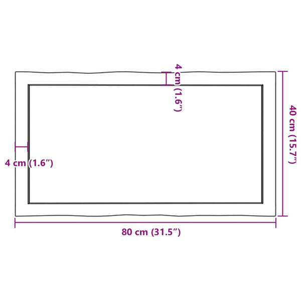 Massivholz Tischplatte Eiche 80x40 cm Baumkante
