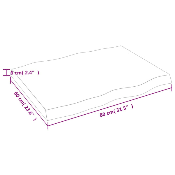 Massivholz Tischplatte Eiche 80x60 cm Baumkante