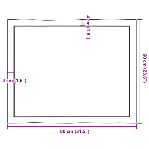 Massivholz Tischplatte Eiche 80x60 cm Baumkante