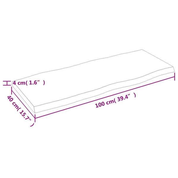 Massivholz Tischplatte Eiche Baumkante 100x40 cm