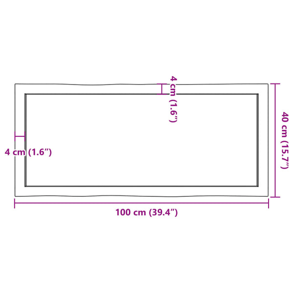 Massivholz Tischplatte Eiche 100x40 cm Baumkante