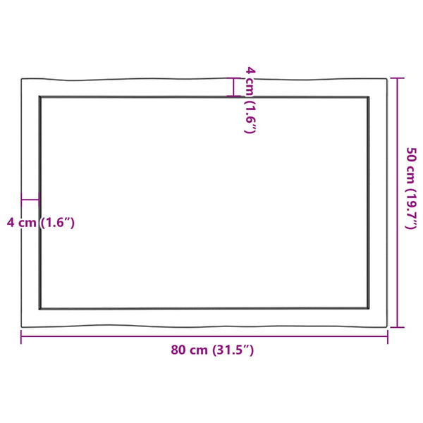 Massivholz Tischplatte 80x50 cm Baumkante