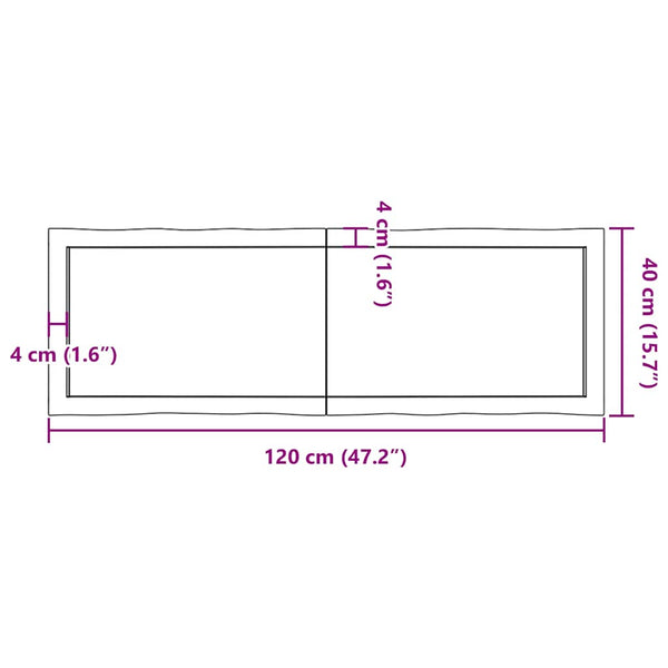 Massivholz Tischplatte 120x40 cm Baumkante
