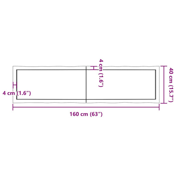 Massivholz Tischplatte 160x40 cm Baumkante