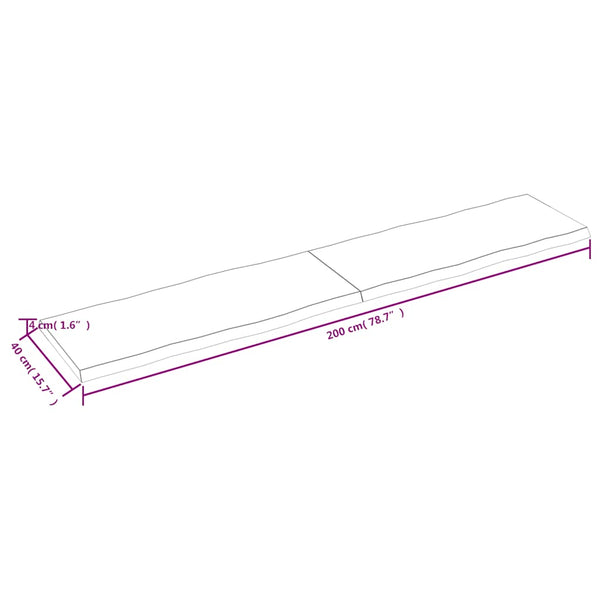 Massivholz Tischplatte 200x40 cm Baumkante