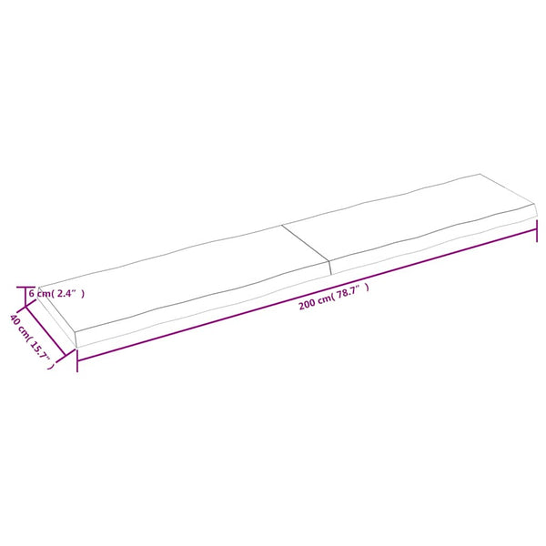 Massivholz Tischplatte 200x40 cm Baumkante