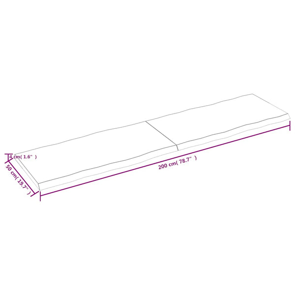 Massivholz Tischplatte 200x50 cm Baumkante
