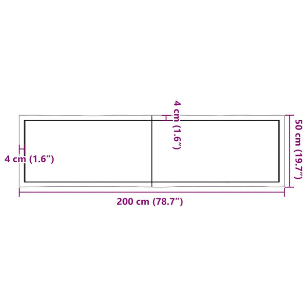 Massivholz Tischplatte 200x50 cm Baumkante
