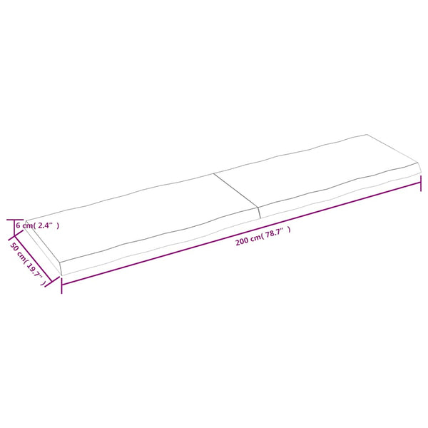 Massivholz Tischplatte 200x50 cm Baumkante