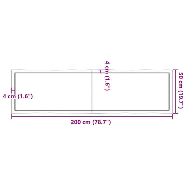 Massivholz Tischplatte 200x50 cm Baumkante