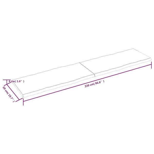 Massivholz Tischplatte 220x50 cm Baumkante