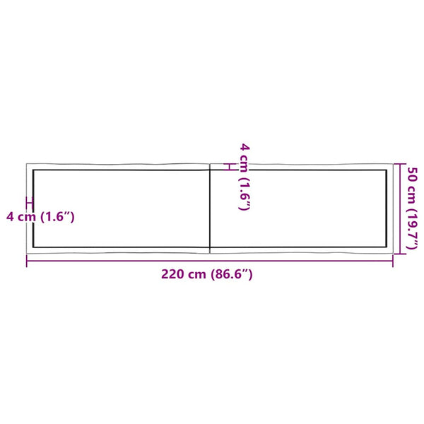 Massivholz Tischplatte 220x50 cm Baumkante