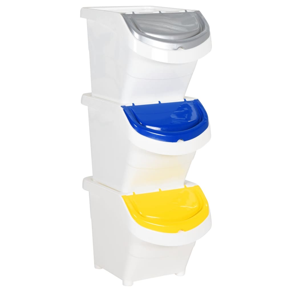 vidaXL Poubelles à couvercle 3 pcs Empilables Blanc PP 78 L